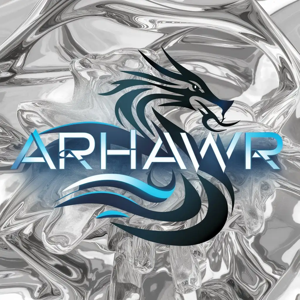 a logo design,with the text "ArhaWR", main symbol:Water dragon in a blue neon style,complex,clear background