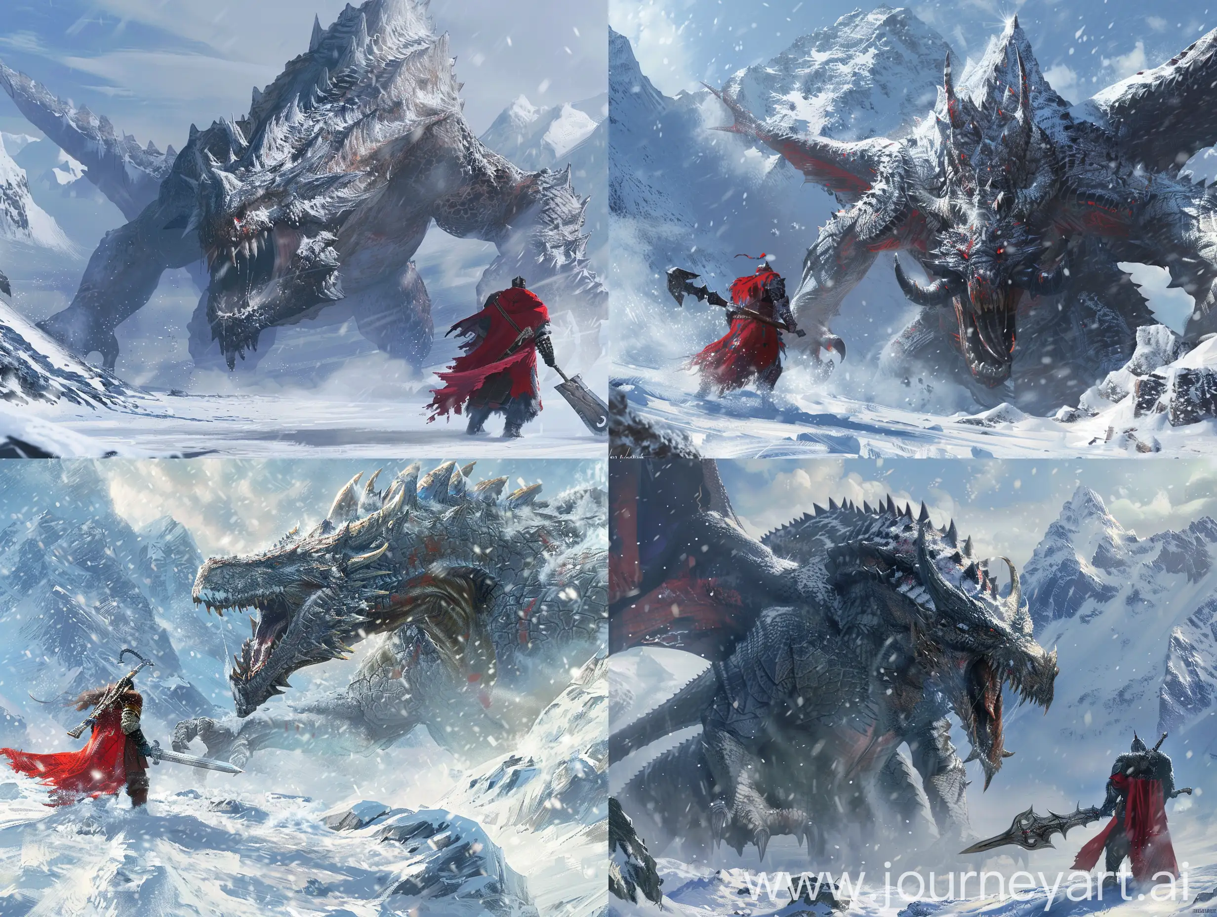 Slavic-Warrior-Battles-Fantasy-Reptile-in-Ice-Mountains