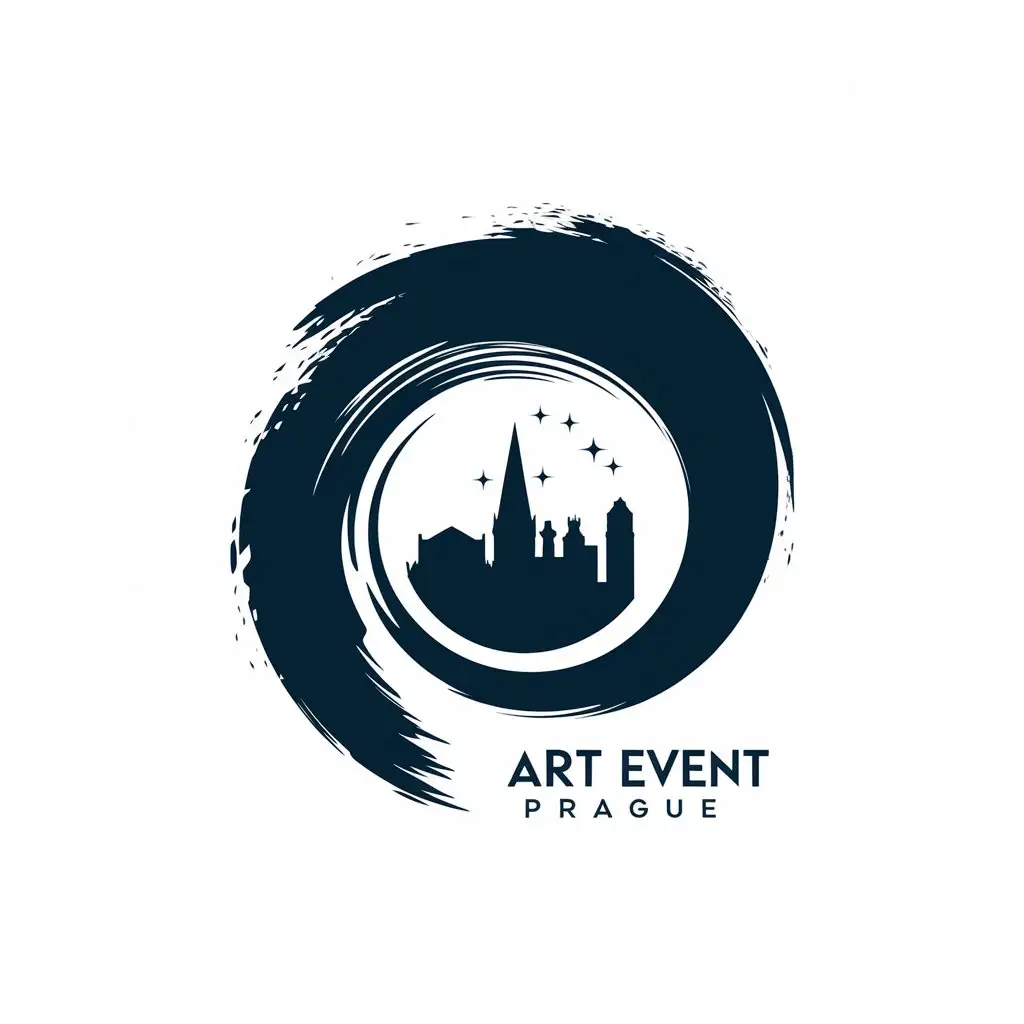 LOGO Design for Art Event Prague Abstract Swirl Brush Stroke Prague Skyline Sparkles Modern Lettermark