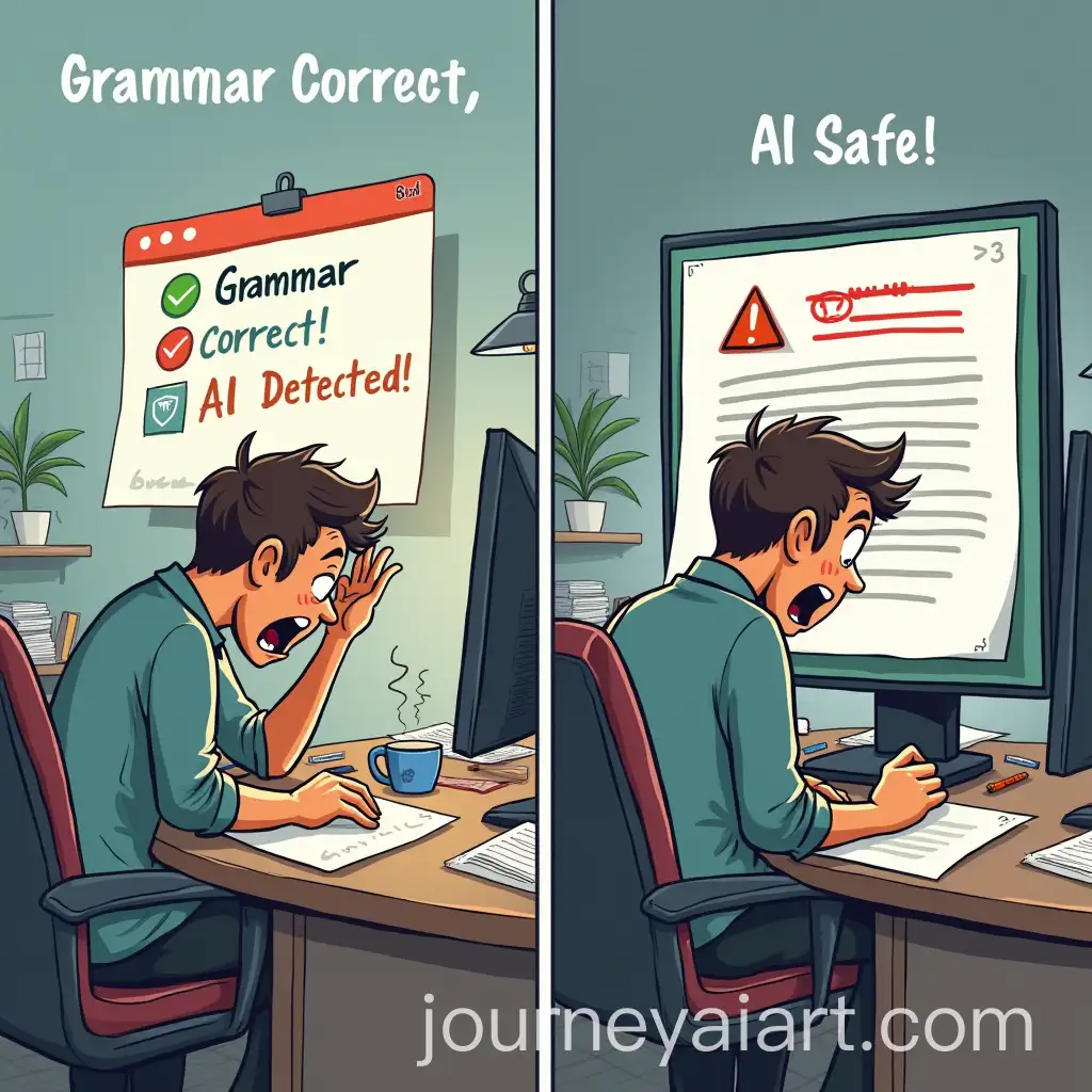 Frustrated-Writer-Juggling-AI-Grammar-Alerts-and-Errors