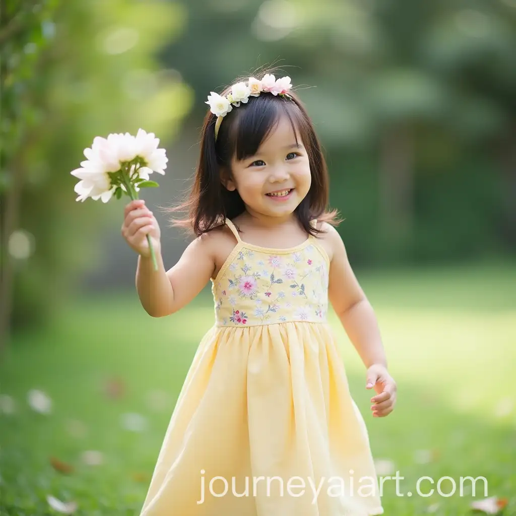 Cute-Asian-Girl-Playing-in-a-Garden-in-a-Beautiful-Dress