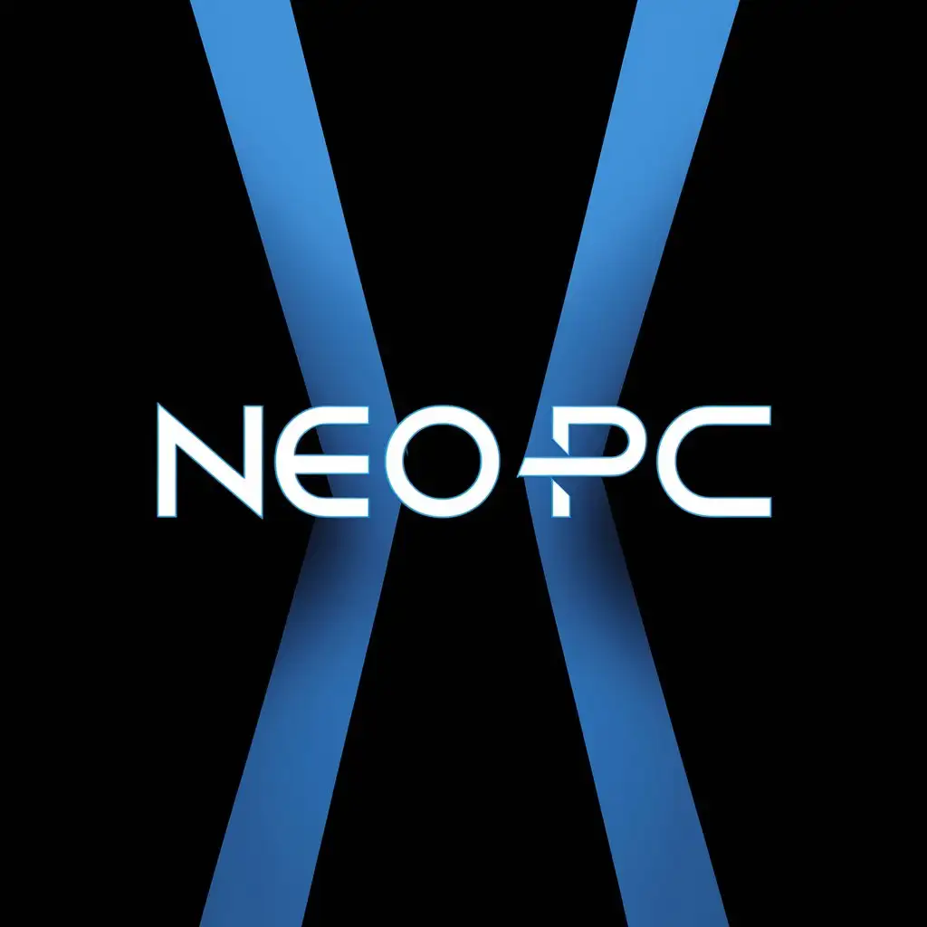 "Neo PC" – логотип, написанный синим цветом на черном фоне.