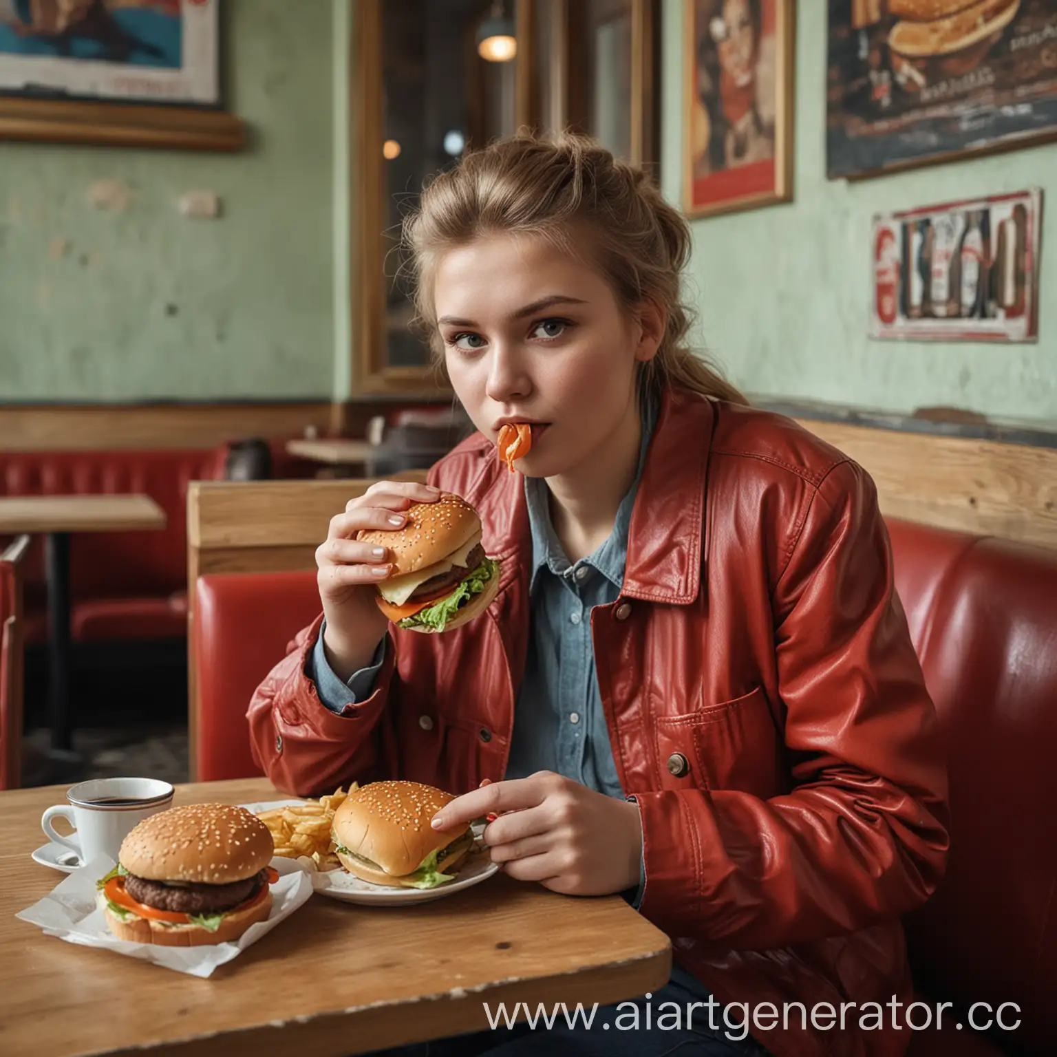 Person-Eating-Burger-in-SovietEra-Cafe