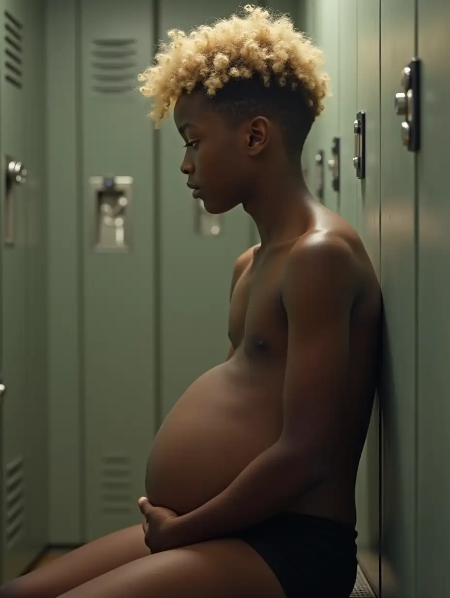 Shy-Teenage-Boy-with-Curly-Blonde-Hair-in-Locker-Room-Bloated-Belly-in-Tight-Leotard