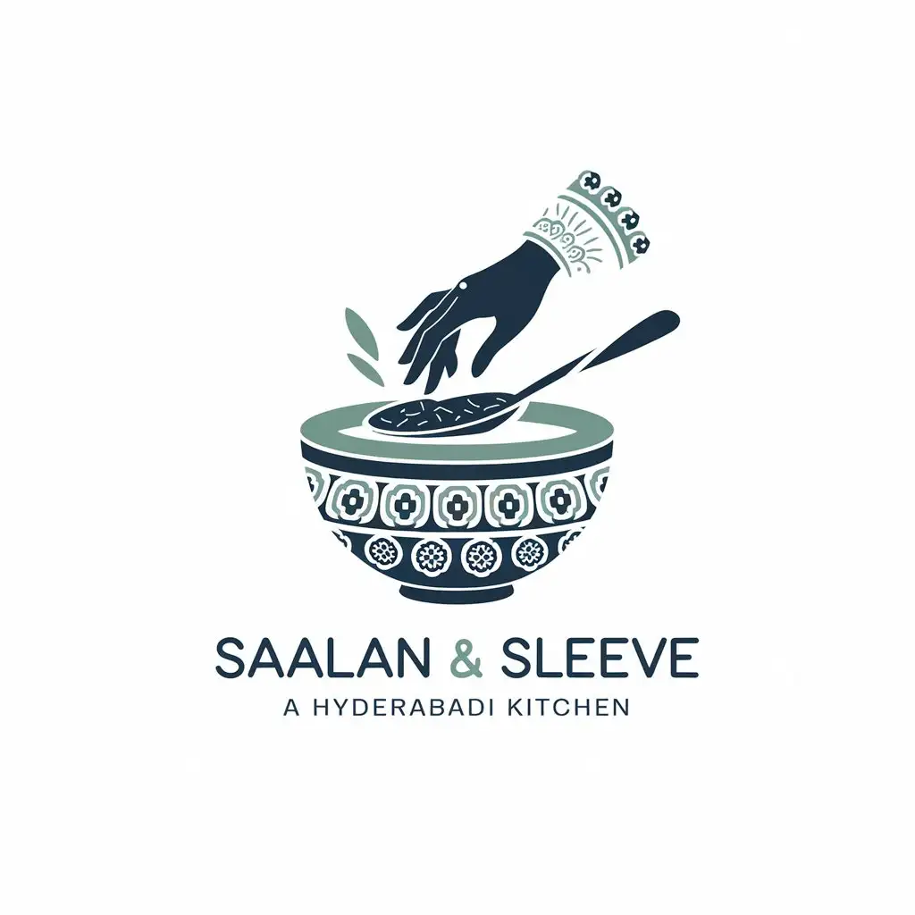 LOGO Design for Saalan Sleeve Moroccan Blue Sage Green Hand Over Curry Bowl Theme