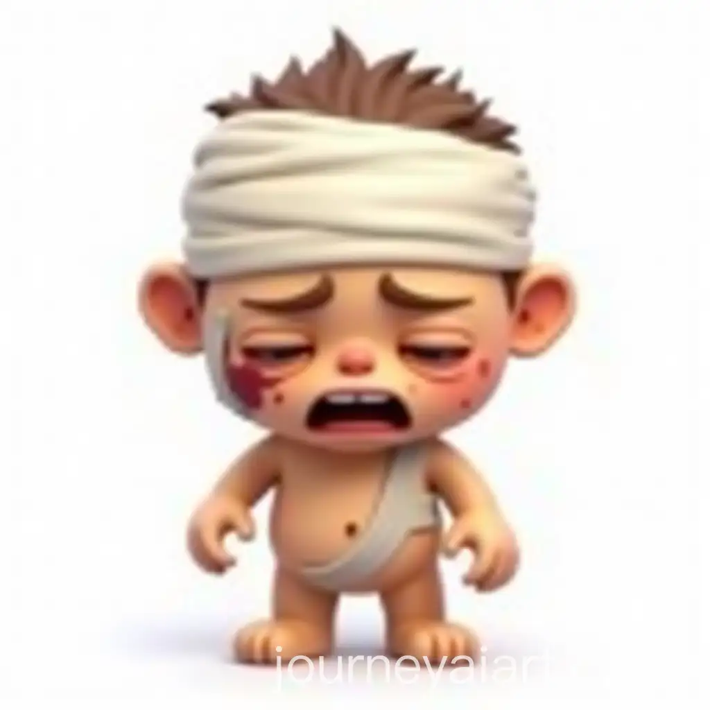 Exaggerated-Cartoon-Emoji-with-Bandages-and-Bruises-on-White-Background