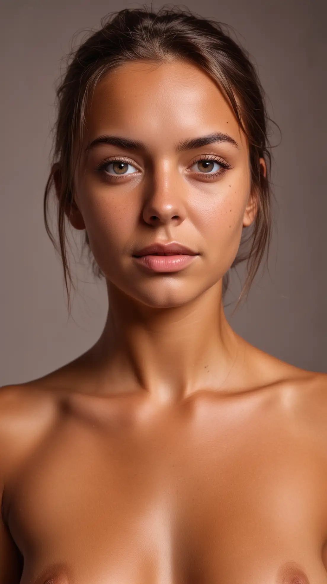 Portrait-of-a-Tanned-Young-Woman-with-Cold-Eyes-Walking-Forward