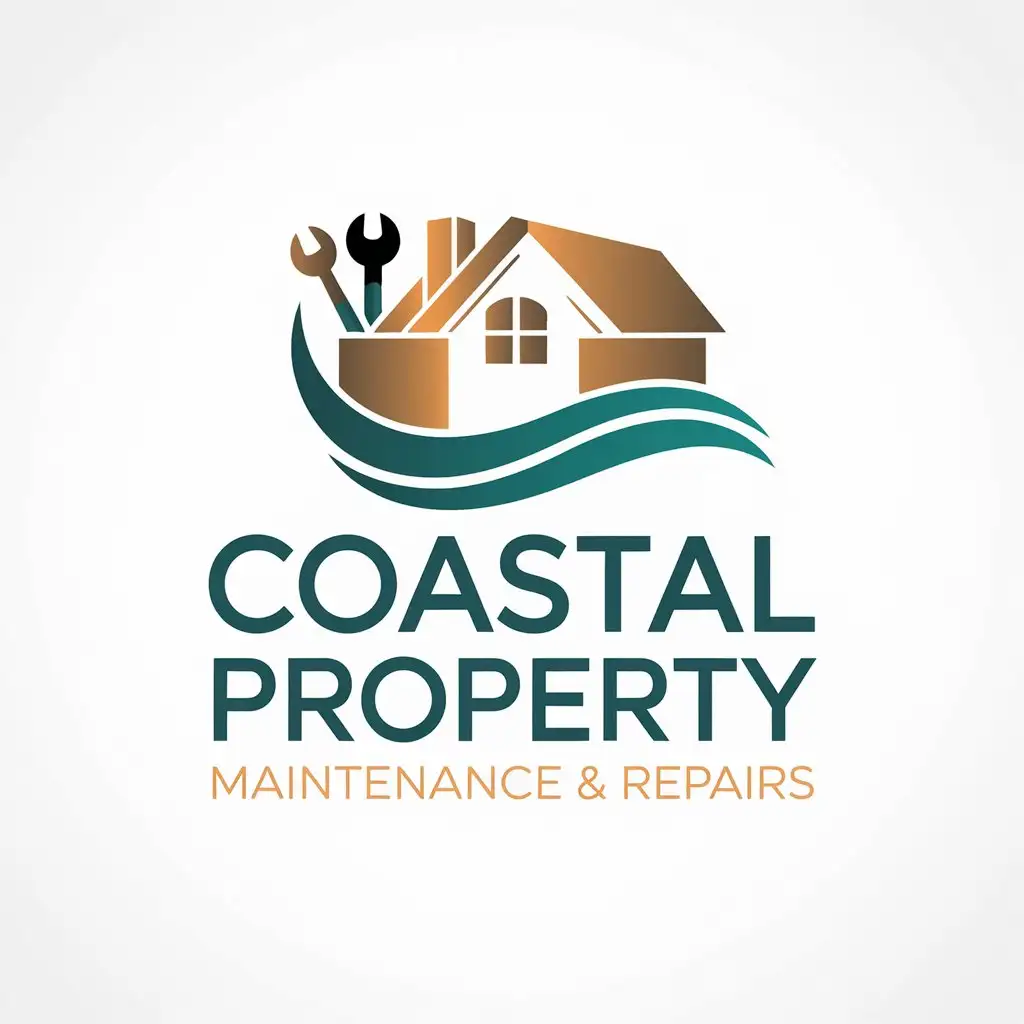 LOGO Design for Coastal Property Maintenance Repairs Vector with Coastline Toolbox and Roofline Elements