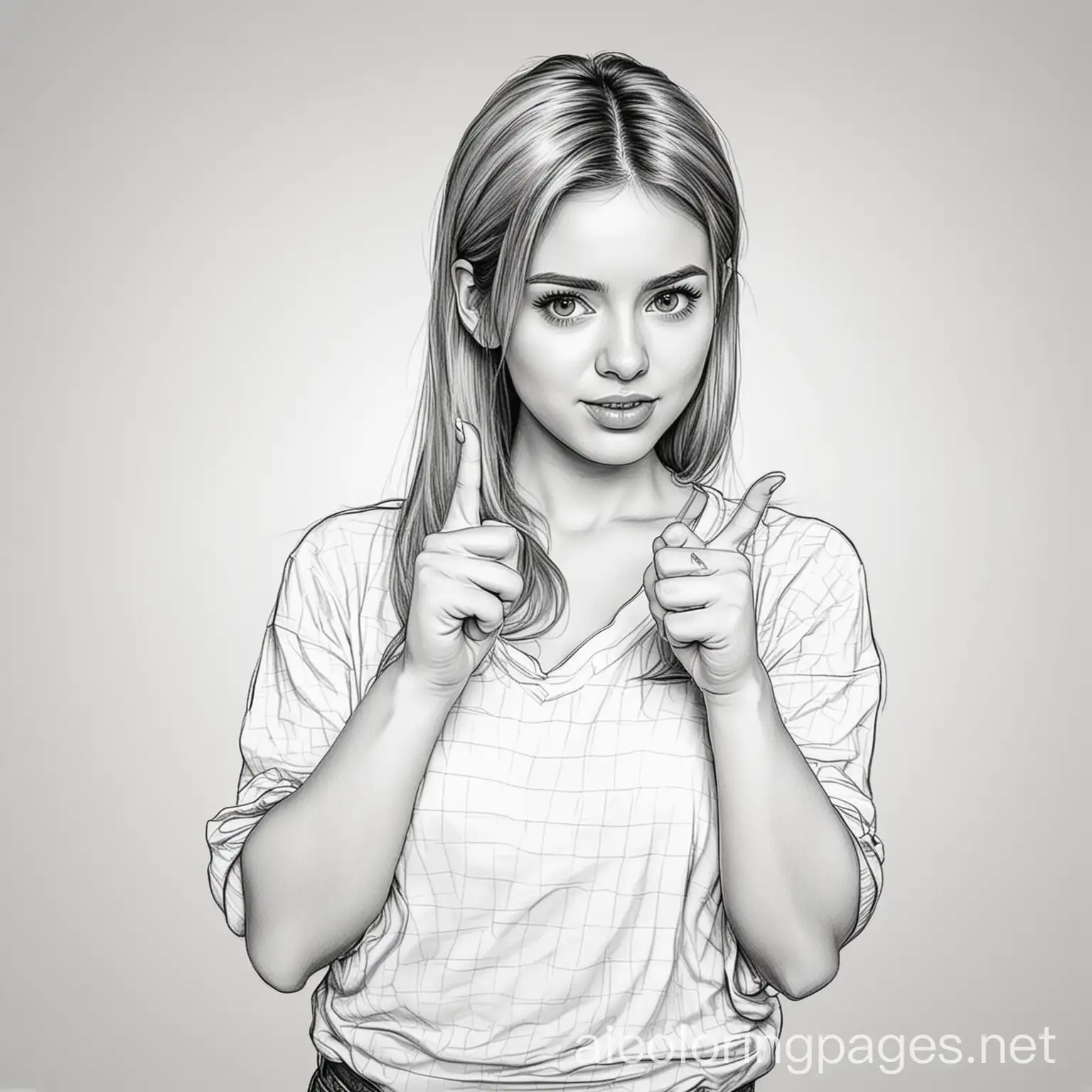 Young-Woman-Showing-Middle-Finger-in-Black-and-White-Line-Art-Coloring-Page-for-Kids