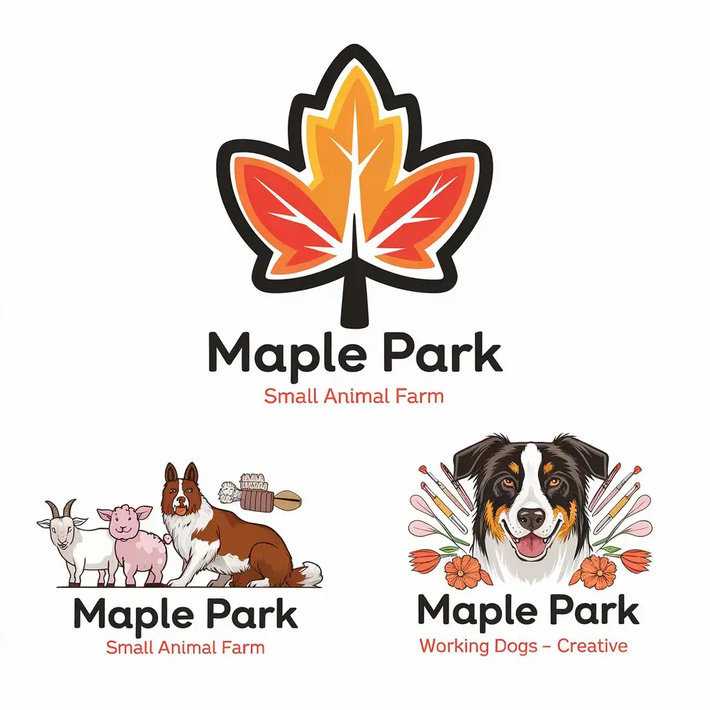 LOGO Design for Maple Park Autumn Colors with Maple Leaf Animals and Creative Elements for Farm Business