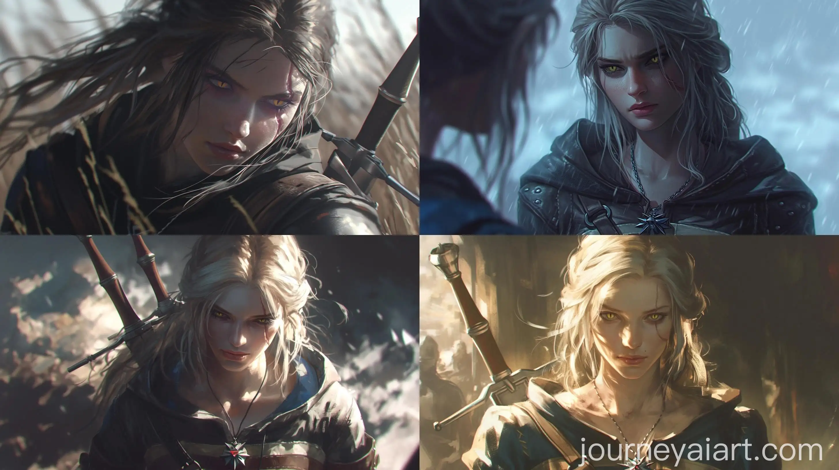 Cinematic-Witcher-3-Art-Geralt-and-Ciri-in-Dark-Horror-Atmosphere