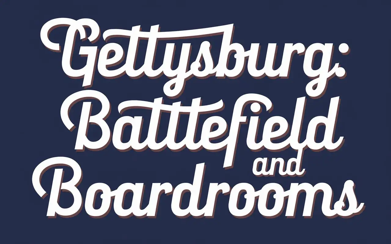 Can you make a font that depicts the phrase "Gettysburg: Battlefield and Boardrooms," that can be used as a motif or theme based text with an iconic look merging the following concepts of Gettysburg tourism into fint as ghost tours, military history, cider, leadership seminars, food and events. 