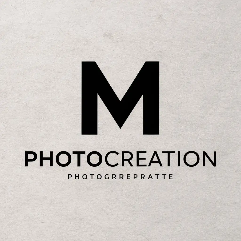 a vector logo design,with the text "Photocreation", main symbol:M,Moderate,be used in photographer industry,clear background