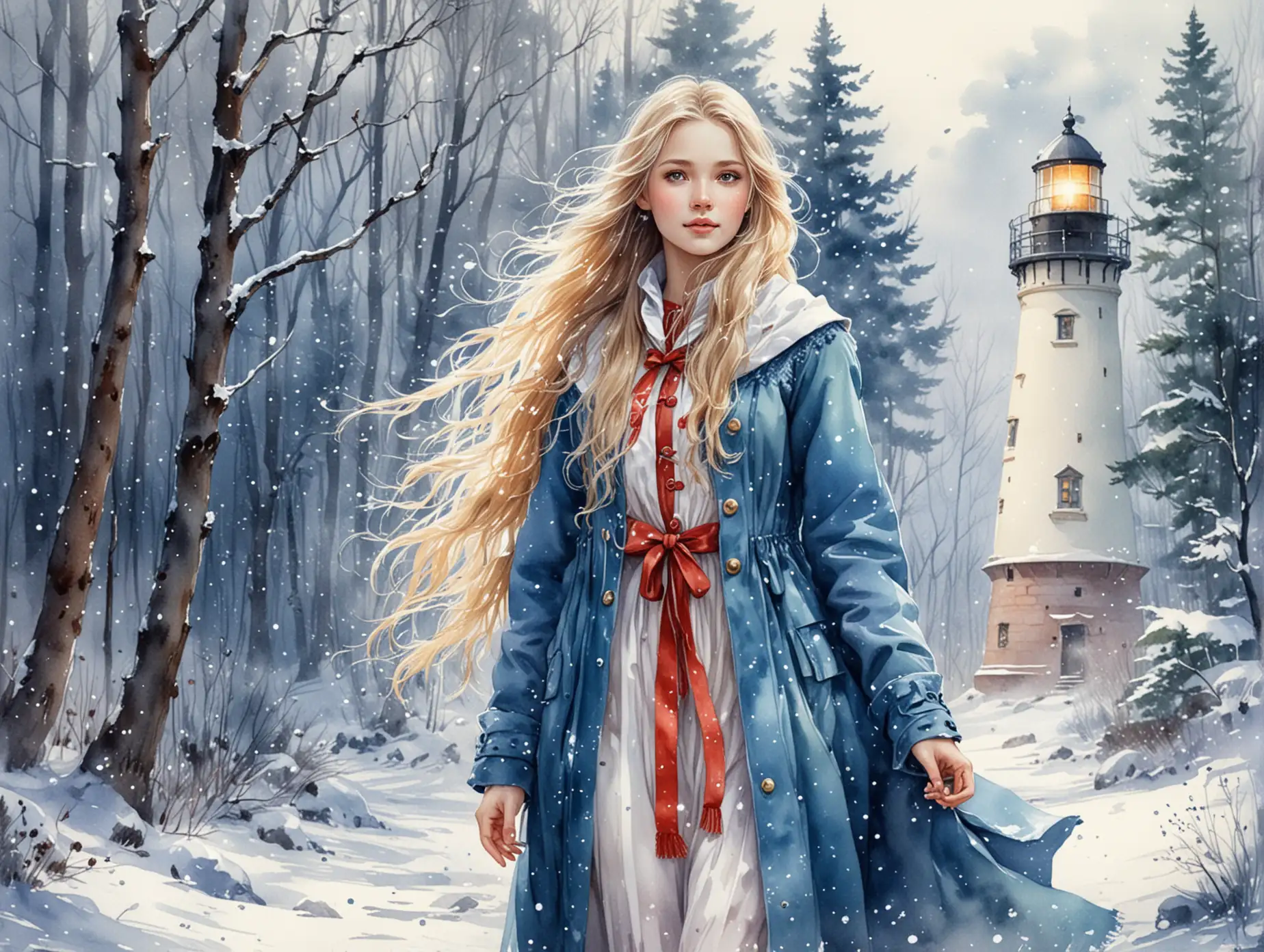 Snow-Maiden-in-Winter-Forest-with-Lighthouse-Magical-New-Year-Scene