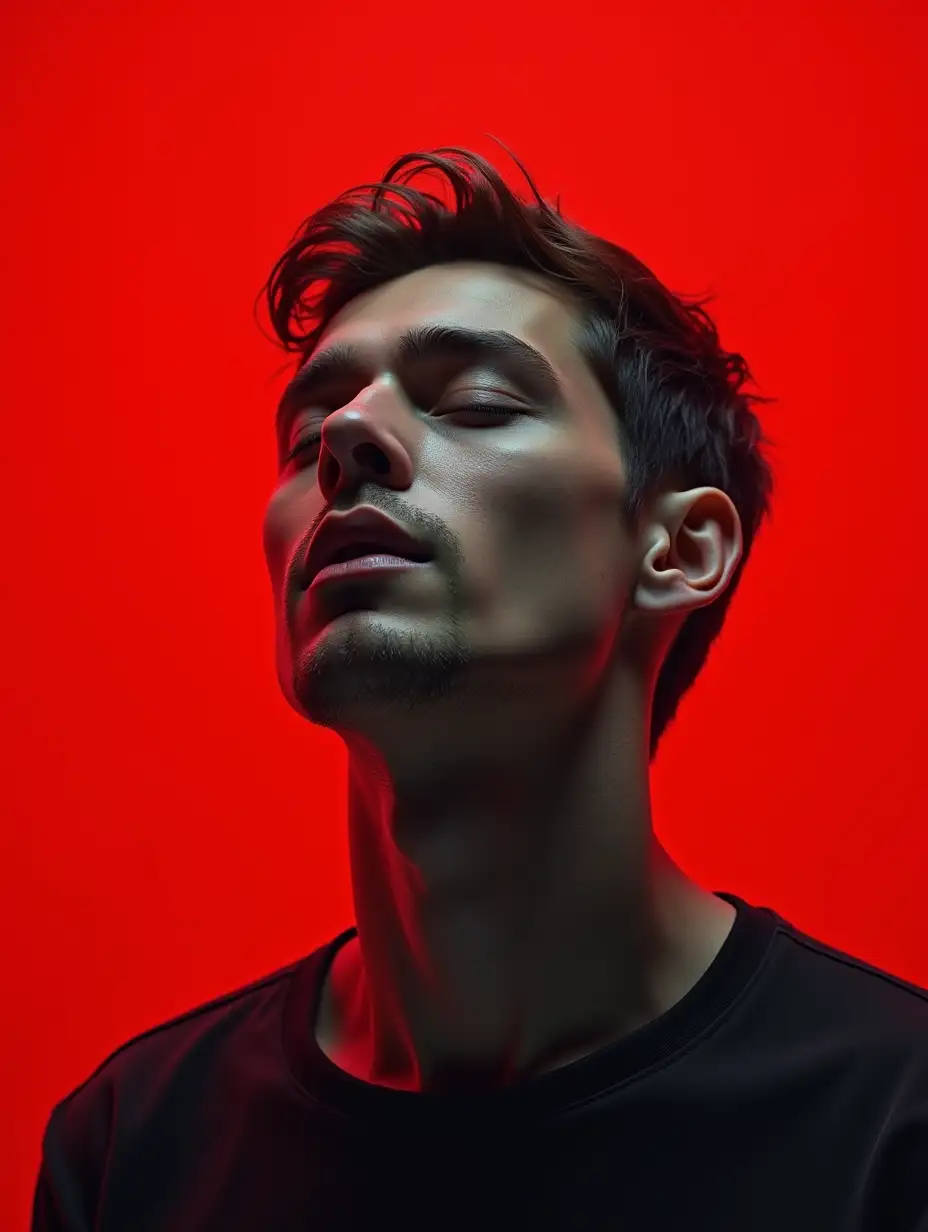 A surreal image of a man against a crimson background conveying the concept that some people cannot be saved.