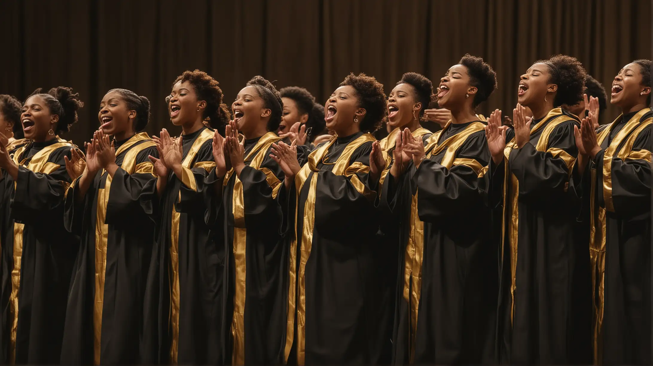 African American Choir Singing in Black and Gold Robes