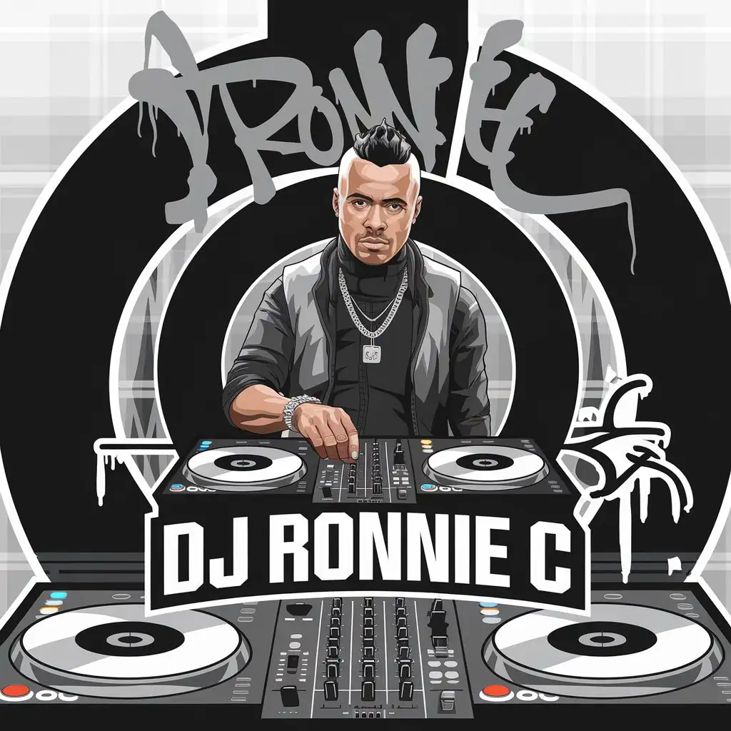 LOGO Design for DJ Ronnie C Modern Day DJ with Old School Hip Hop Look Clear Background