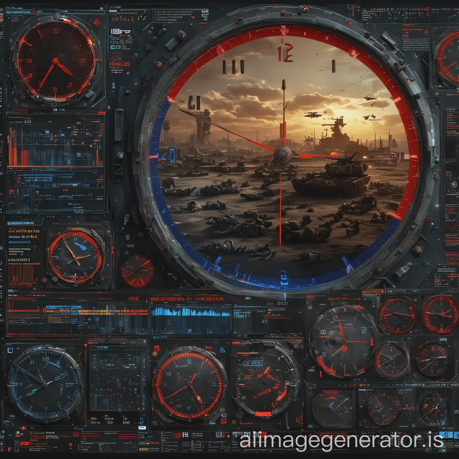 Modern-Warfare-Scene-with-Technology-and-Red-Clock-Elements