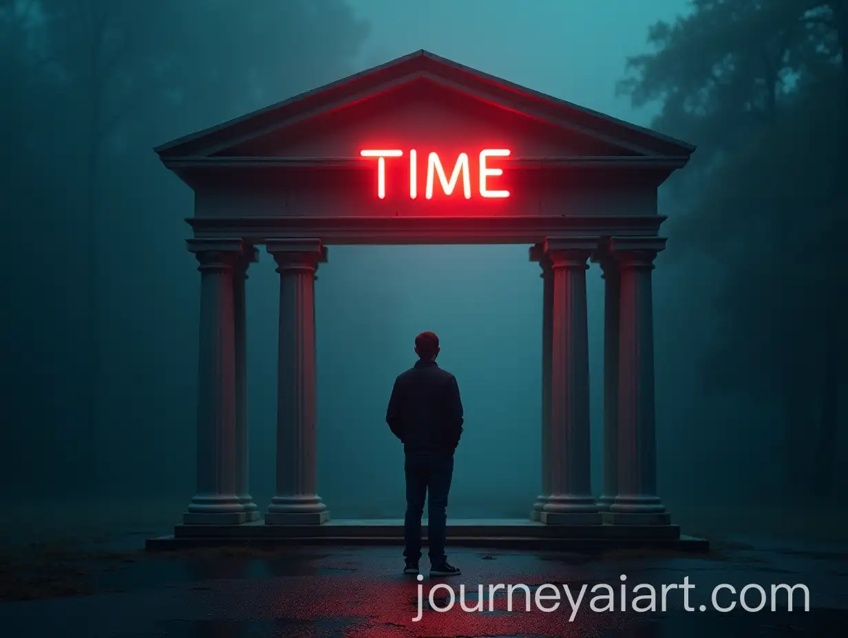 Metaphorical-Scene-of-a-Person-Contemplating-Time-at-a-Neon-Bank