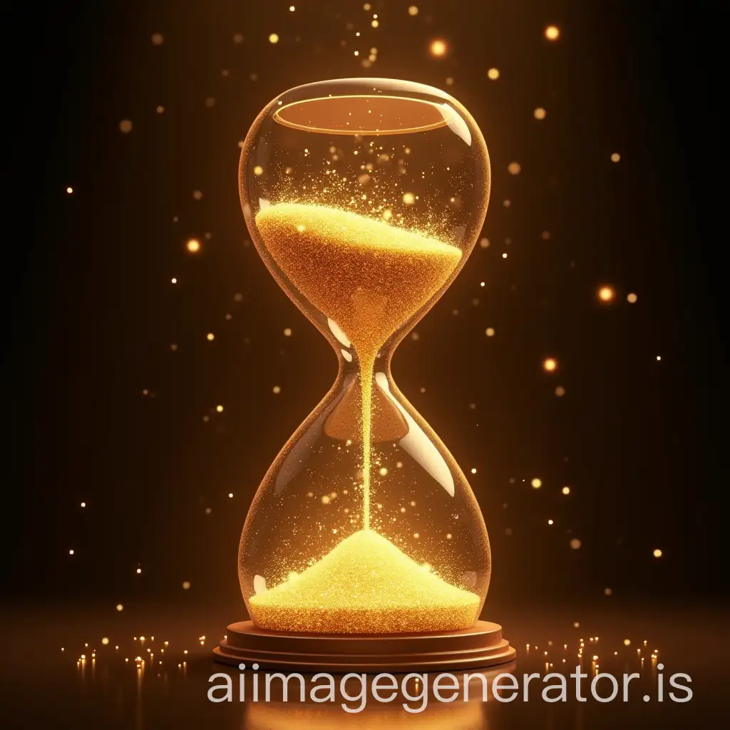 Golden-Stylized-Clock-or-Hourglass-with-Sparkling-Particles-and-Curtains-Opening