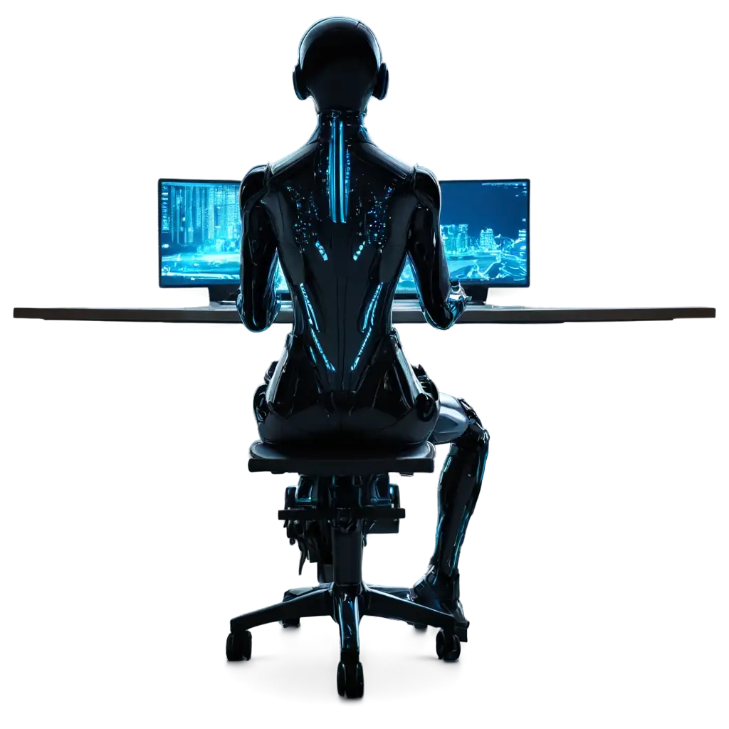 Futuristic-Robot-at-HighTech-Workstation-PNG-Sleek-Design-with-Glowing-Blue-Circuits-and-Cyberpunk-Aesthetic