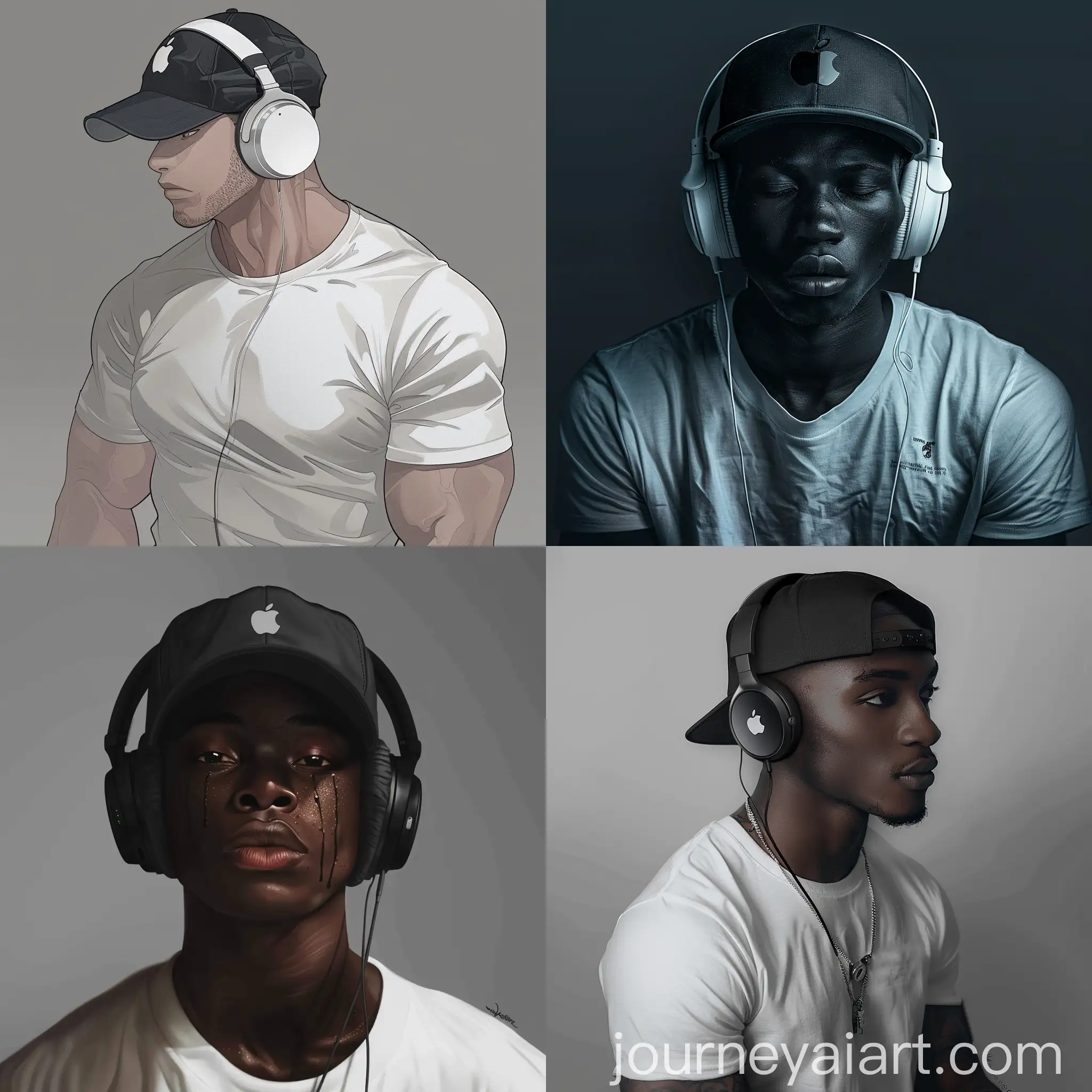 Athletic-Man-in-White-TShirt-with-Apple-Headphones-and-Black-Cap