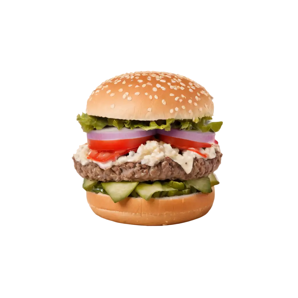 Delicious-Burger-with-Extra-Stuffing-PNG-Image-of-Tomato-Cucumber-Onion-and-Cream-for-Your-Projects