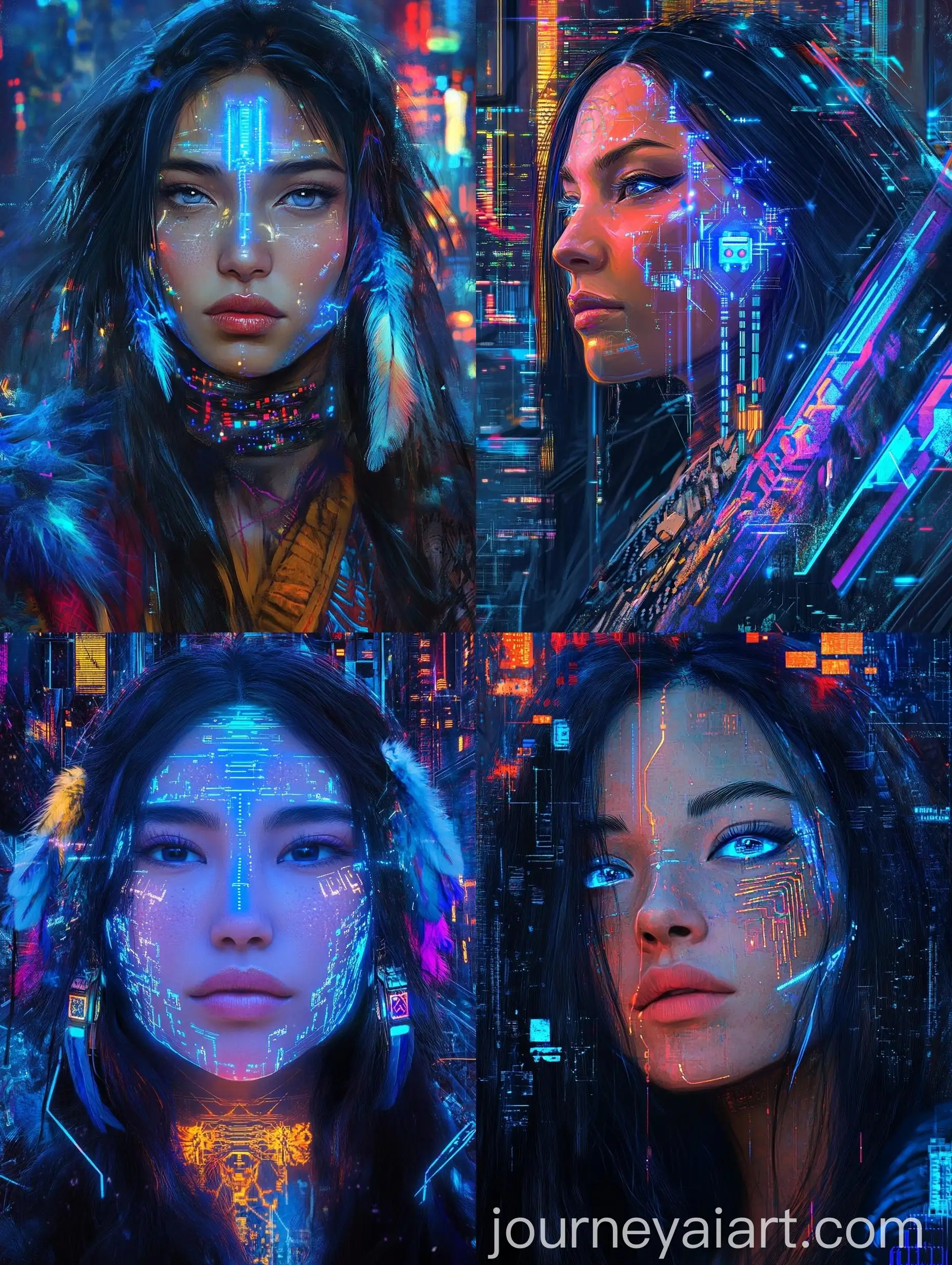 Cyberpunk-Shaman-Portrait-with-Glowing-Circuitry-and-Traditional-Inuit-Attire