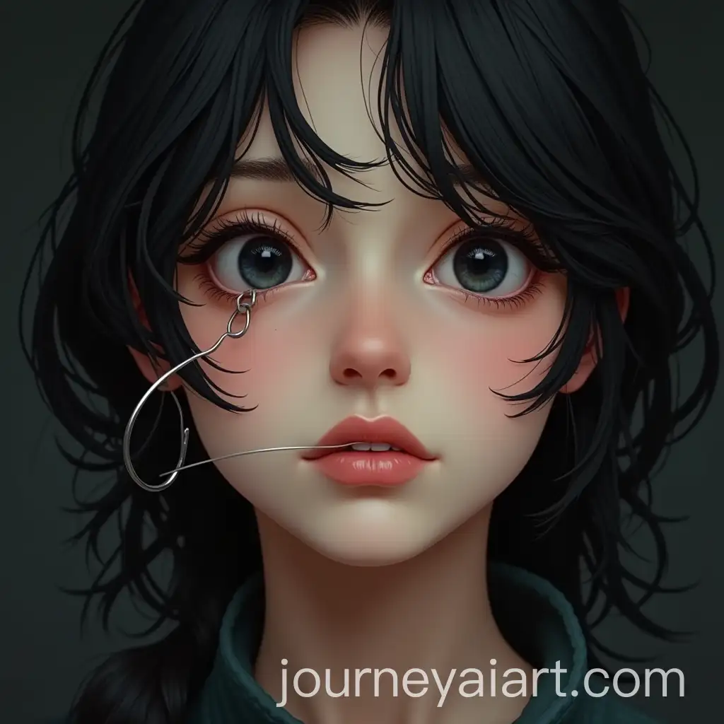 Sad-Woman-Fishing-with-Steel-Hook