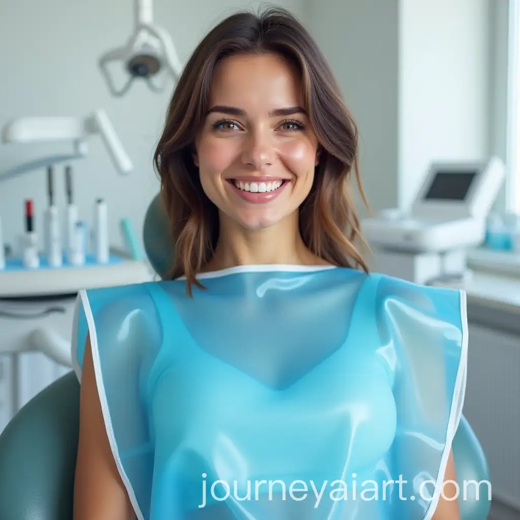 35YearOld-Woman-in-Dentists-Chair-with-Blue-Sheer-Plastic-Bib