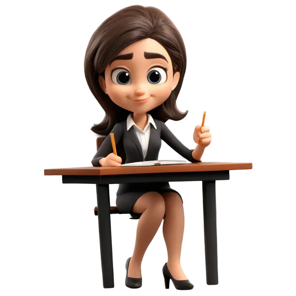 PNG-Cartoon-of-a-Cute-Female-Teacher-Sitting-at-a-Table-HighQuality-Image-for-Educational-Content