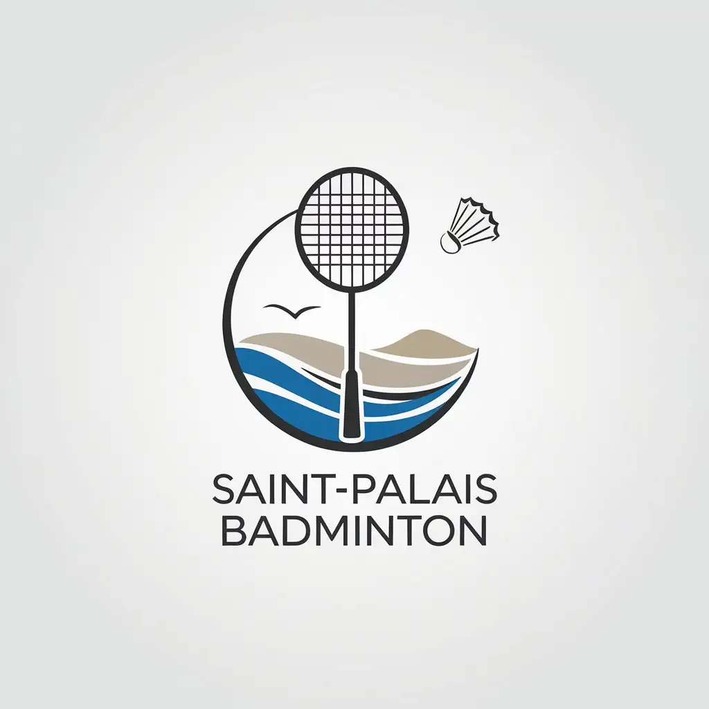 LOGO Design for SaintPalais Badminton Vector Style with Shuttlecock and Subtle Sea Elements