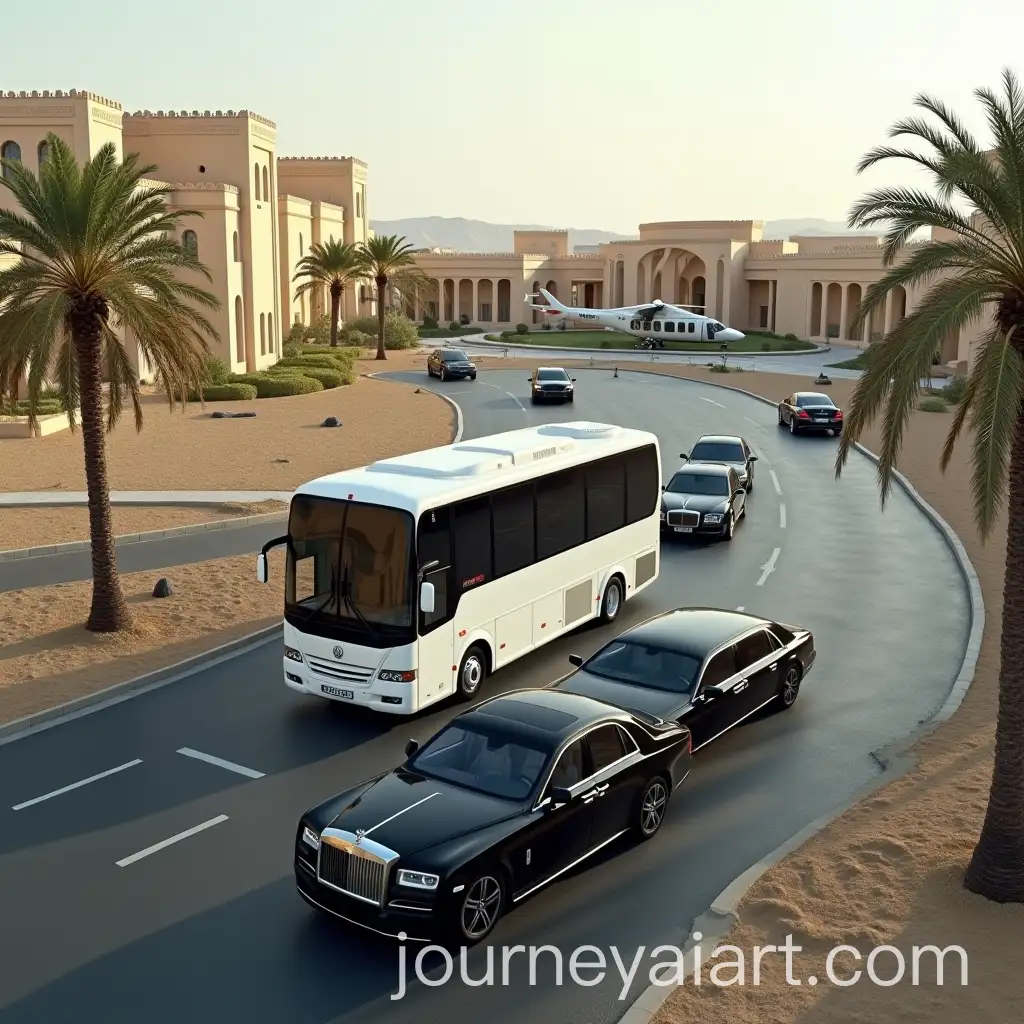 Luxury-Vehicles-and-Helicopter-at-an-Arabian-Palace-Courtyard
