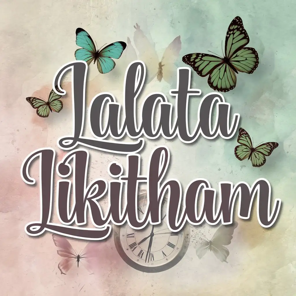 Lalata Likitham Text with Butterlflies and clock on the background