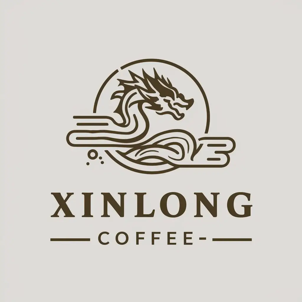 a vector logo design,with the text "Xinlong Coffee", main symbol:dragon/coffee/foggy,Minimalistic,be used in Restaurant industry,clear background