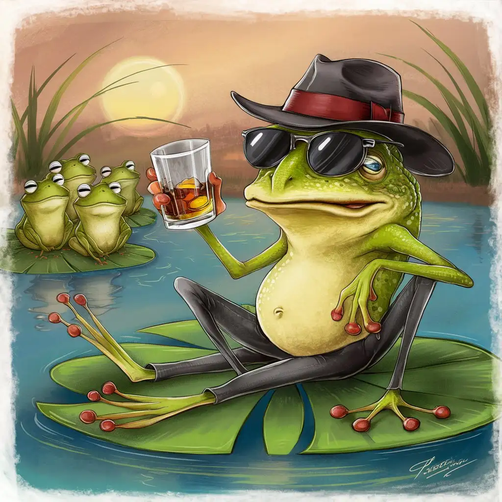 Frog Enjoying a Relaxing Moment with Whisky