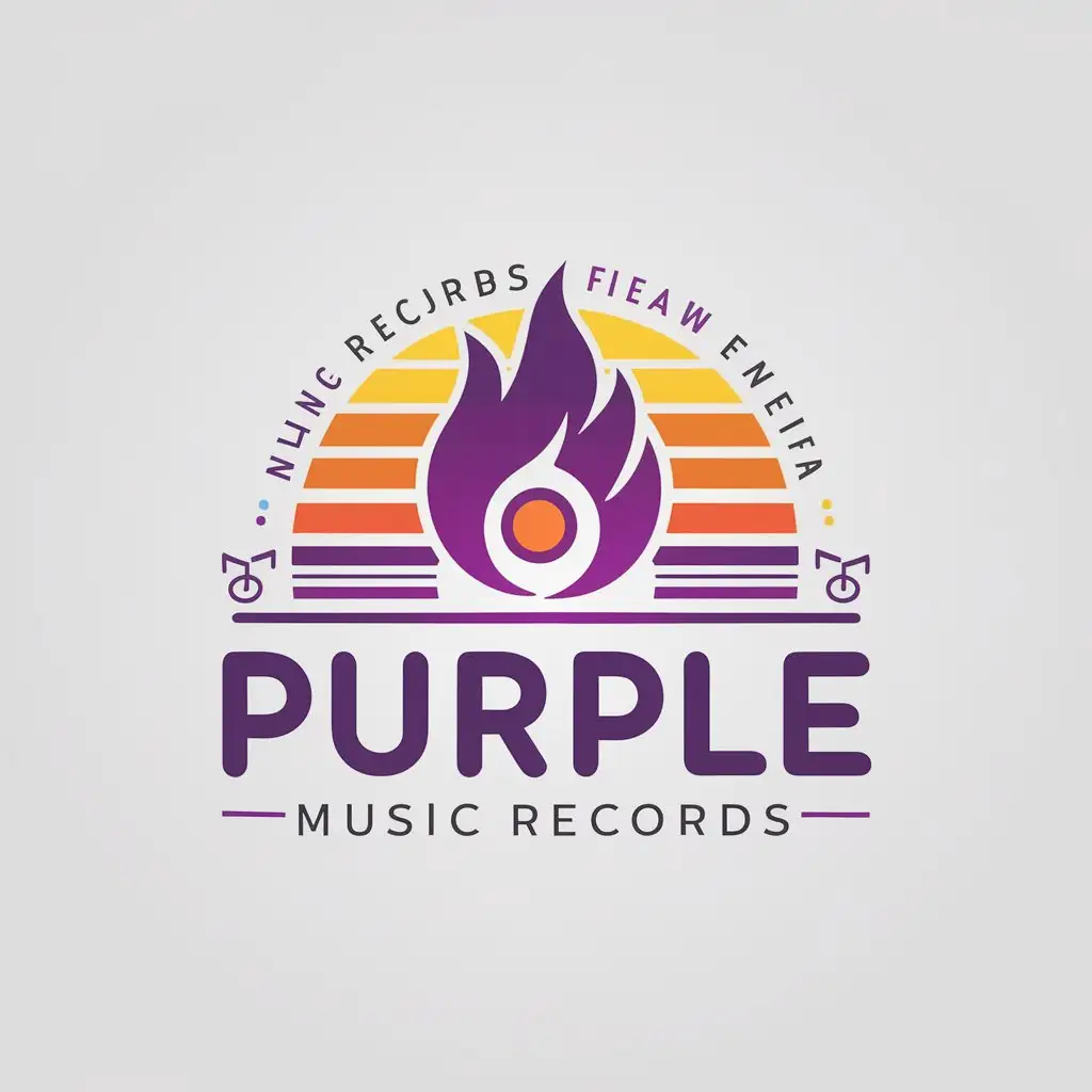 a vector logo design,with the text "Purple", main symbol:Music, records, flame, dawn, gradient color,Moderate,be used in Entertainment industry,clear background