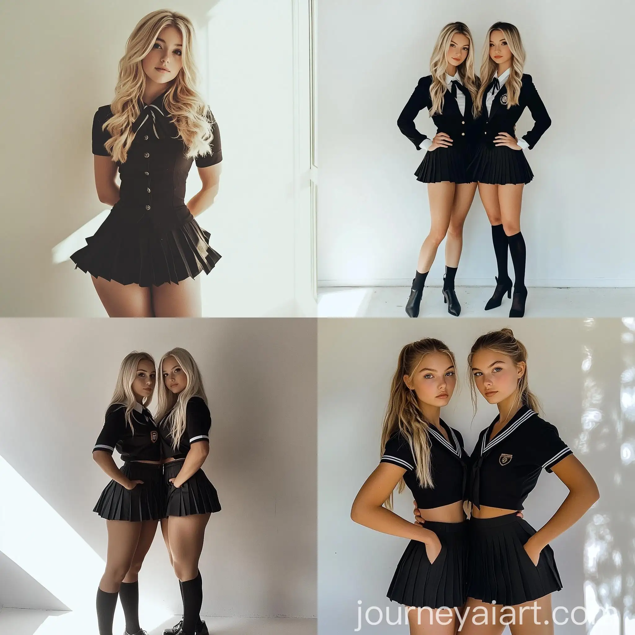 Blonde-Women-in-School-Girl-Uniforms-Posed-at-Photography-Studio