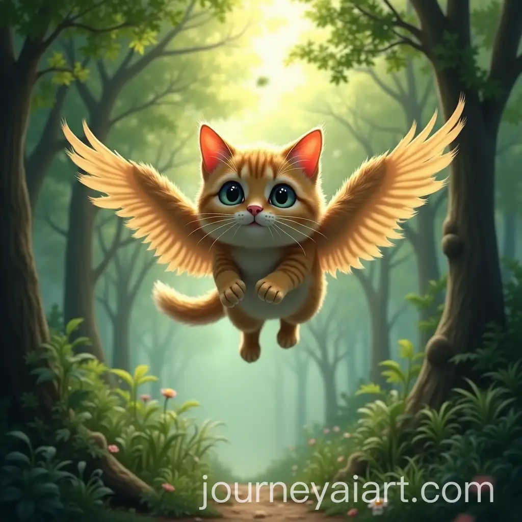 Enchanted-Forest-Cat-Flying-Among-Trees