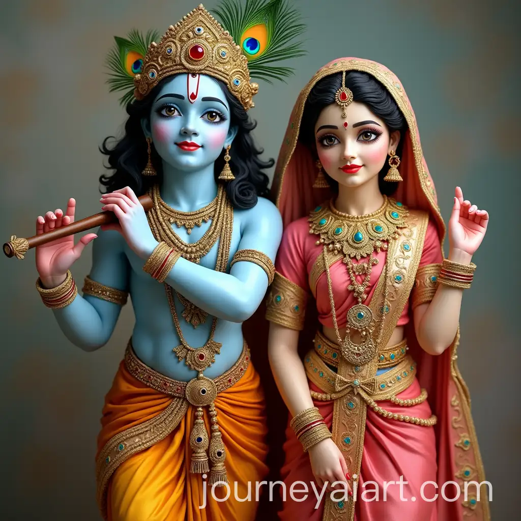 Krishna-and-Radha-in-Traditional-Attire-with-Peacocks-and-Flute