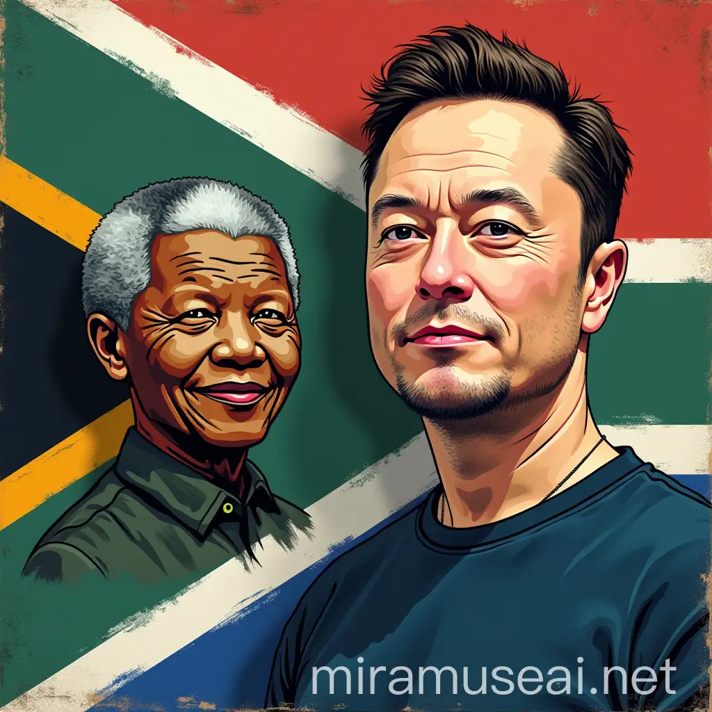 South Africa School Project Cover with Flag Nelson Mandela and Elon Musk