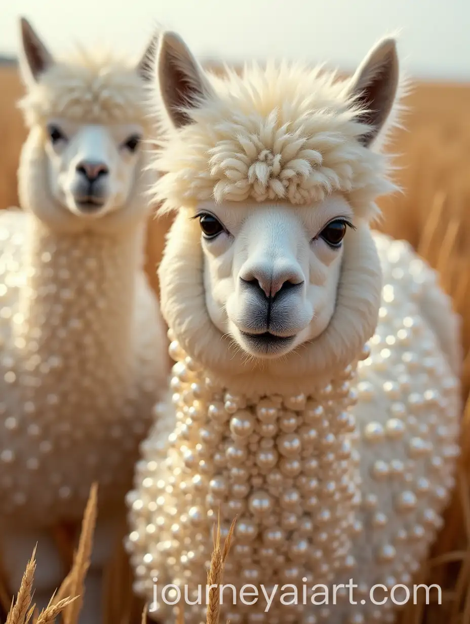 Llamas-Adorned-in-Shimmering-Pearl-Coats-in-Golden-Rye-Field