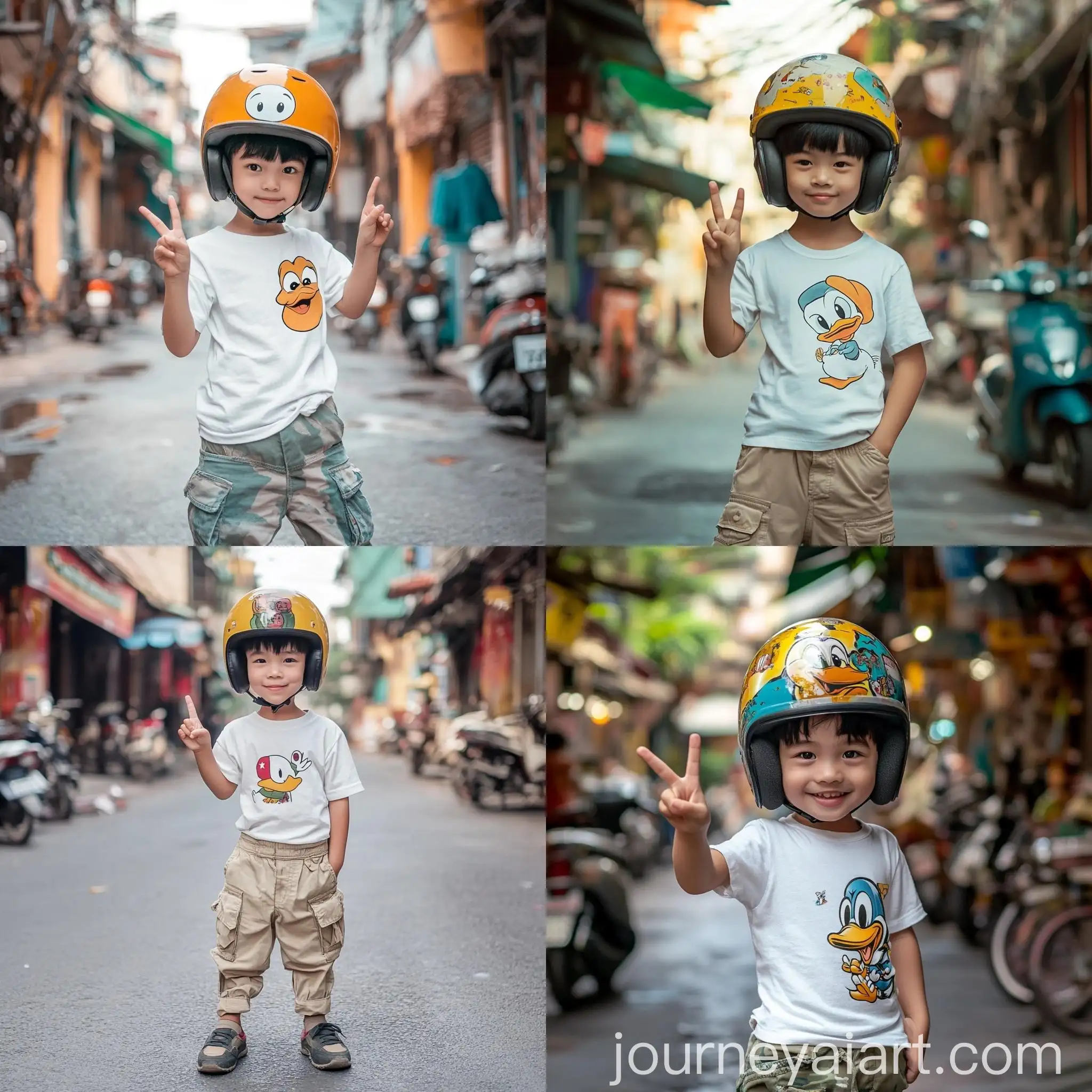 Boy-with-Black-Hair-Giving-Peace-Sign-in-DisneyStyle-Duck-Helmet-Ho-Chi-Minh-City