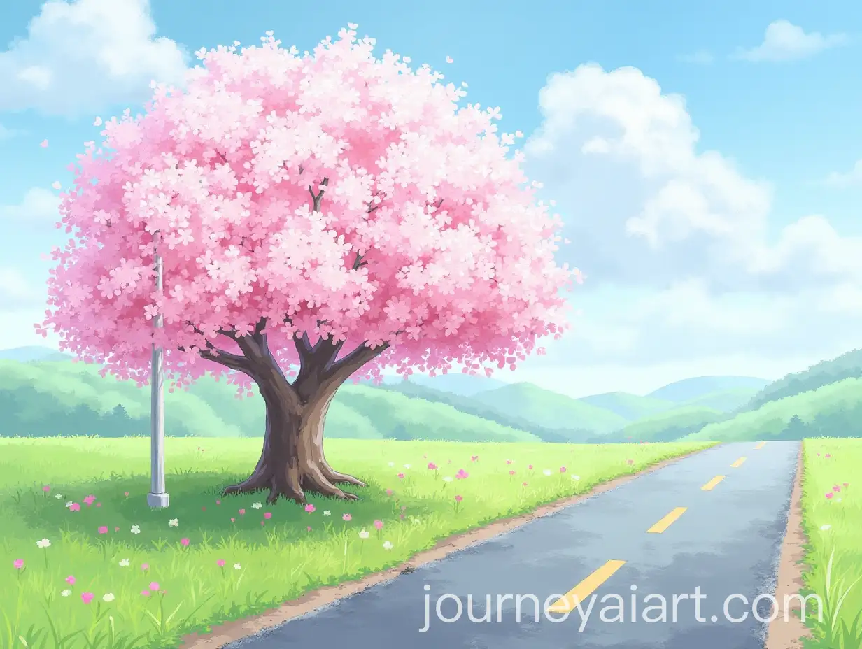 Pink-Cherry-Blossom-Tree-Along-a-Scenic-Road