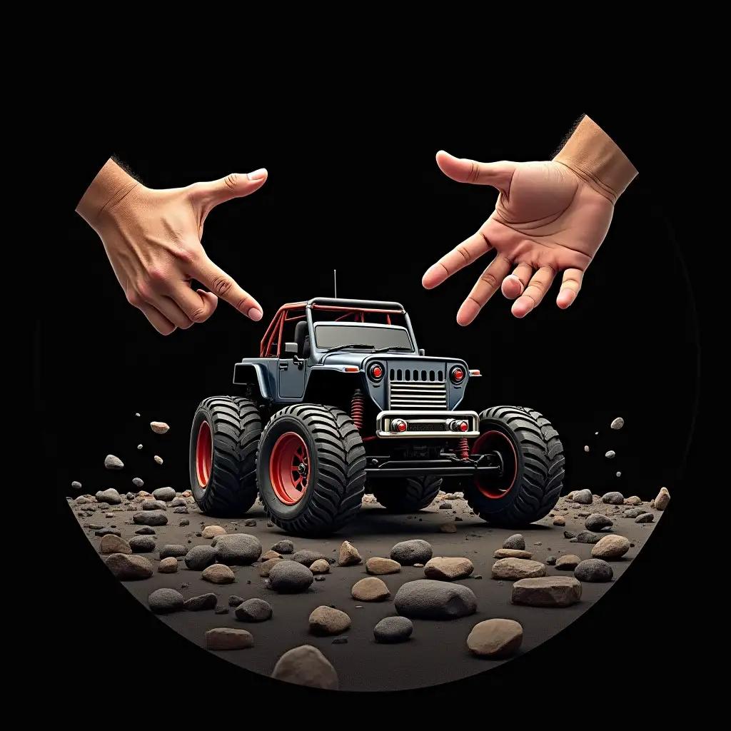 RadioControlled-Car-Approaching-Logo-with-Giant-Hands