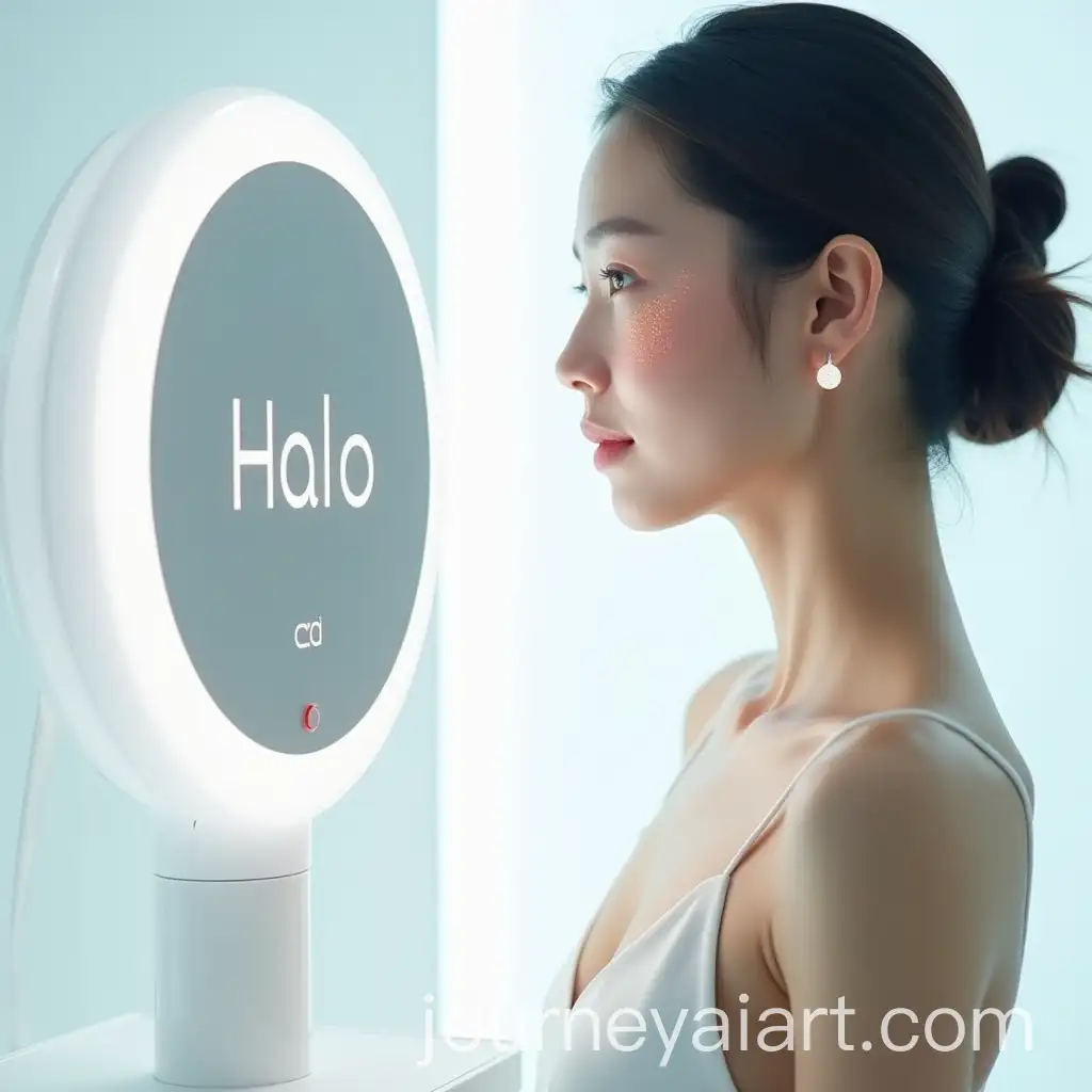 AIPowered-Halo-Skincare-Advertisement-with-Radiant-Woman-and-Futuristic-Mirror