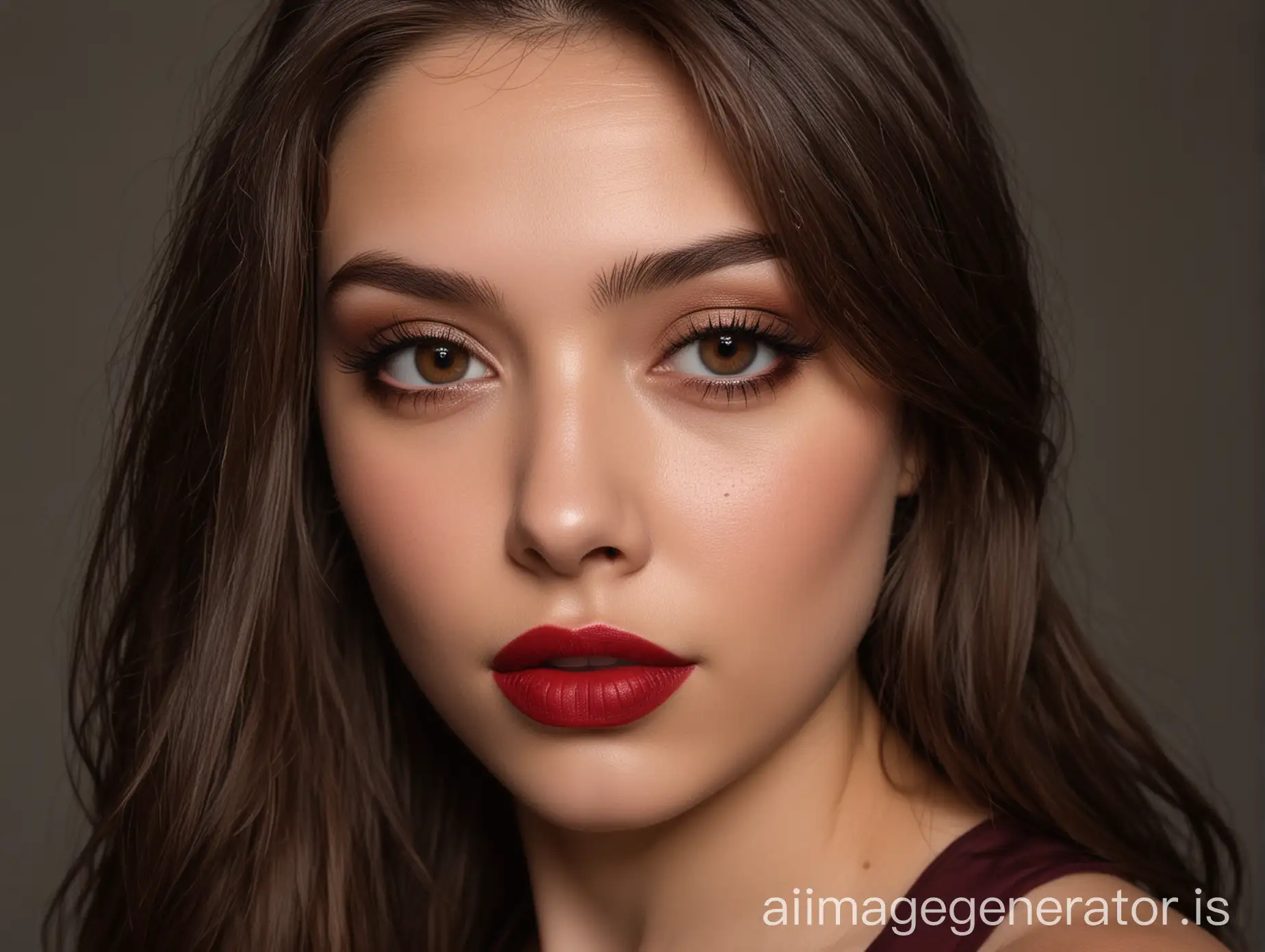 Closeup-Portrait-of-a-Young-Woman-with-Green-Eyes-and-Dark-Maroon-Dress