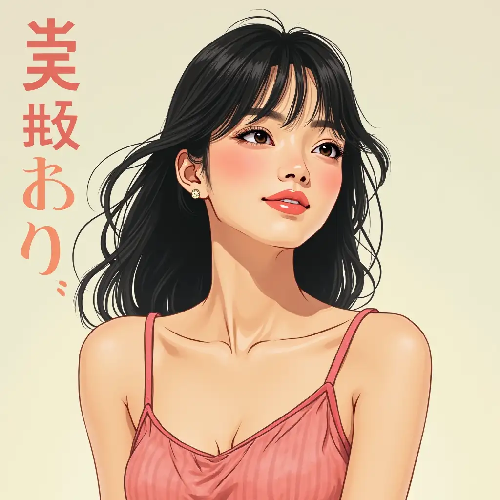 The CD jacket, depicting “Nozomi Ayaha” and “Harumeku Yokan,” features a portrait of a Japanese female singer in her late 20s or early 30s, embodying the spirit of city pop of the 1980s with a modern 2030s twist. She has a sophisticated, elegant look and a warm smile. Her style is reminiscent of artists such as Anri, EPO, and Taeko Onuki, but with a futuristic flair. The background is a plain color, reminiscent of a walk on a bright, sunny spring morning.