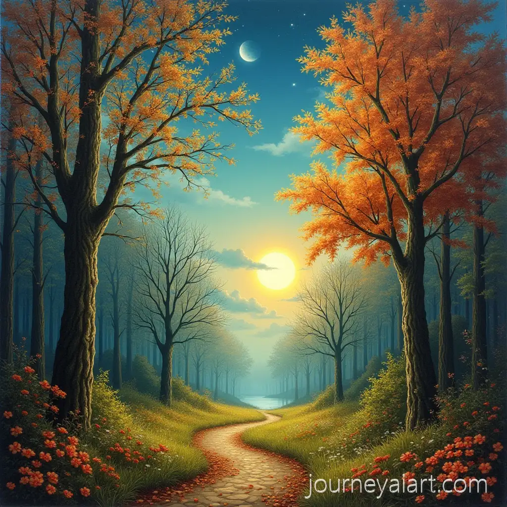 Whimsical-Fantasy-Forest-with-Four-Seasons-and-SunMoon-Sky