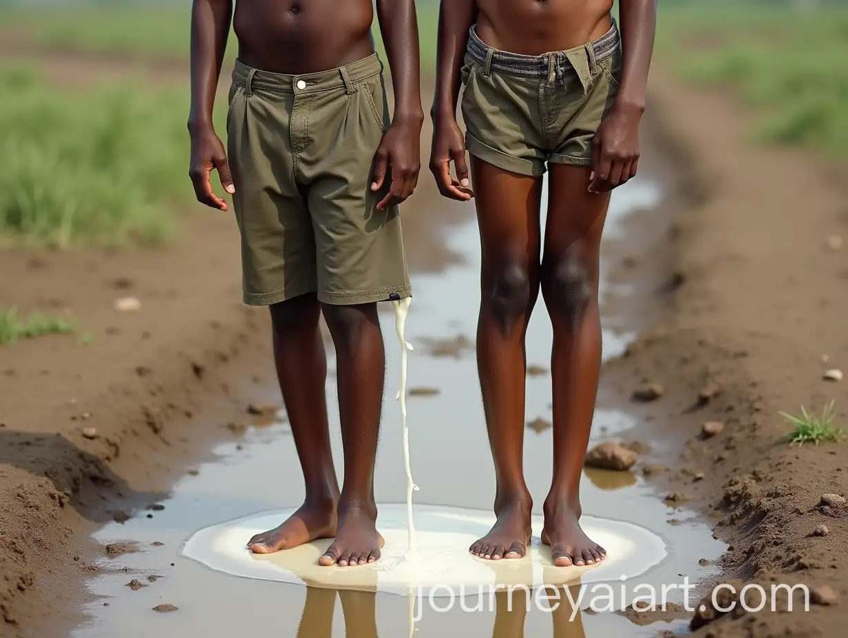 Two-Slim-Indian-Boys-Standing-Barefoot-in-a-Muddy-Field-with-Spilled-Milk